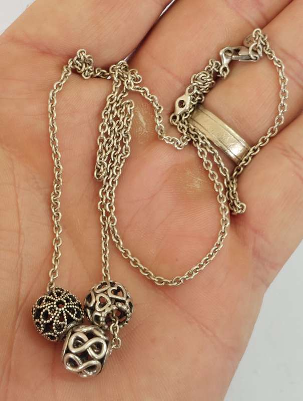 Wow!! Pandora sterling silver 3 charm necklace 12.2g Value R1500