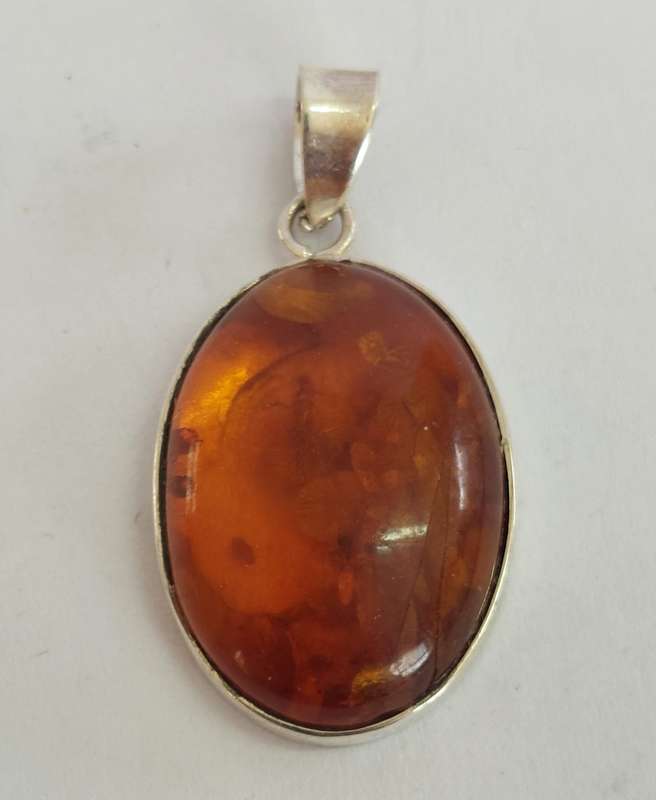 Stunning vintage sterling silver cognac amber pendant 4.6g