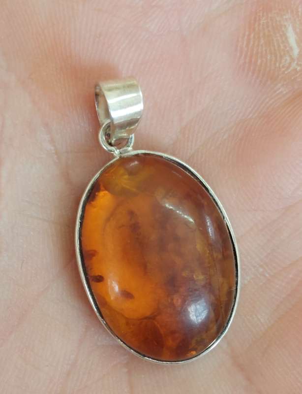 Stunning vintage sterling silver cognac amber pendant 4.6g