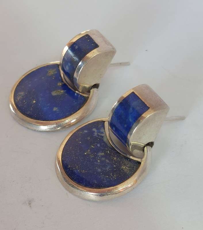 Gorgeous vintage Mexican sterling silver lapis lazuli earrings 14g