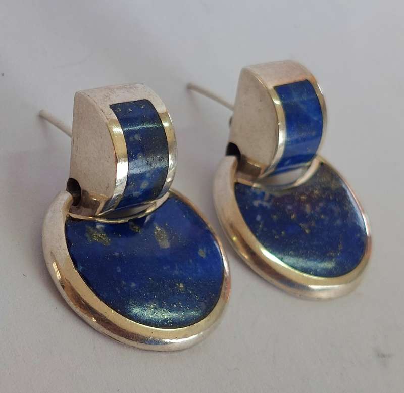 Gorgeous vintage Mexican sterling silver lapis lazuli earrings 14g