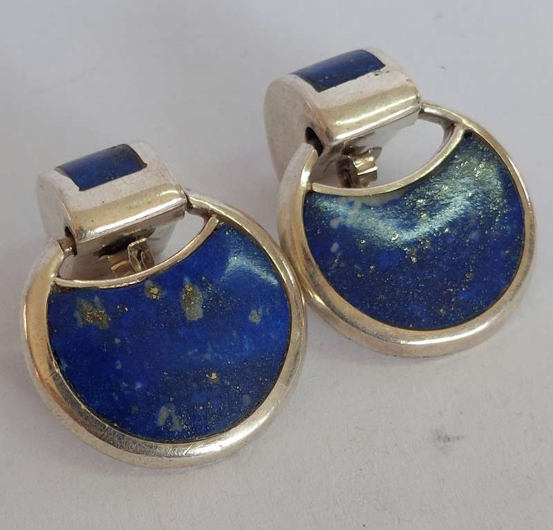 Gorgeous vintage Mexican sterling silver lapis lazuli earrings 14g