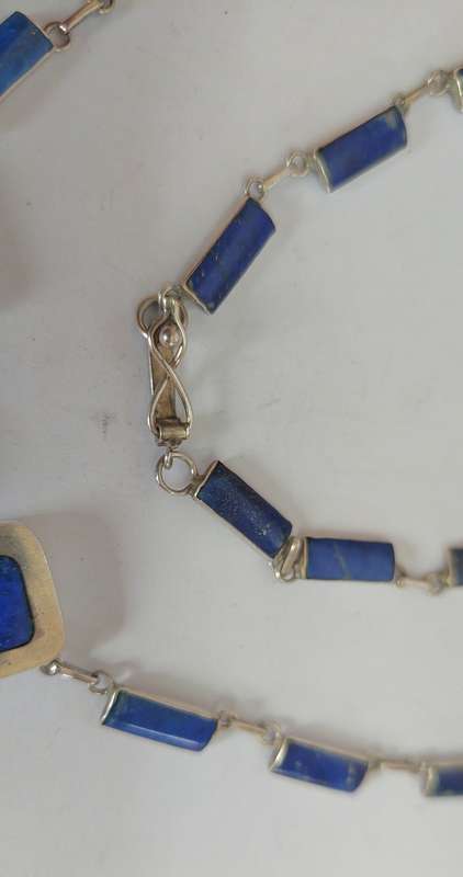 Amazing vintage Mexican 950 silver lapis lazuli necklace 19g