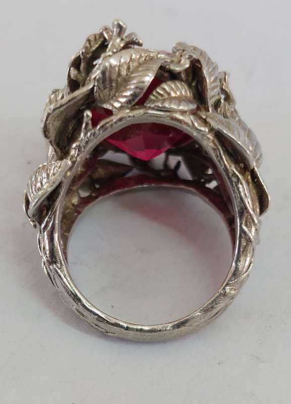 Spectacular large vintage sterling silver ruby ring 16.3g