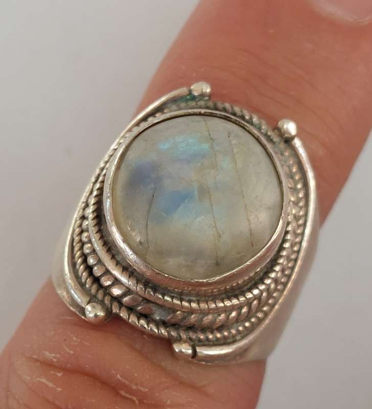 Amazing vintage sterling silver moonstone ring M½ 8.3g