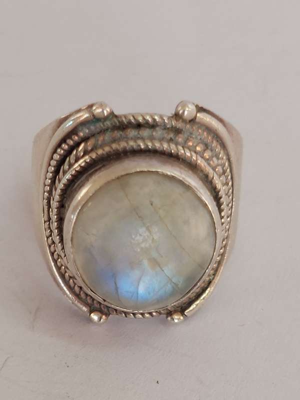 Amazing vintage sterling silver moonstone ring M½ 8.3g