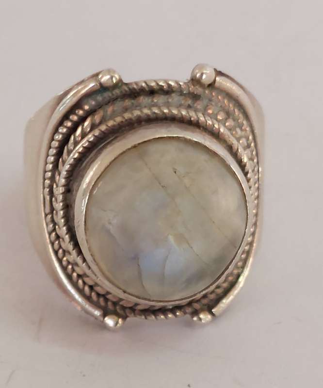 Amazing vintage sterling silver moonstone ring M½ 8.3g