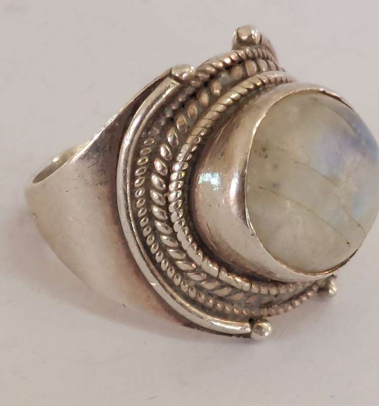 Amazing vintage sterling silver moonstone ring M½ 8.3g