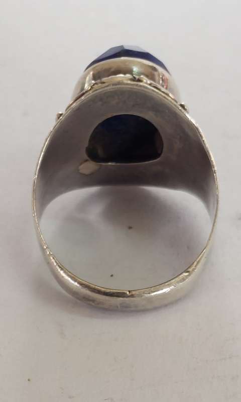 Magnificent vintage sterling silver faceted lapis lazuli ring 6.0g