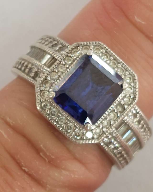Amazing Cheté sterling silver sapphire & cz ring 5.8g