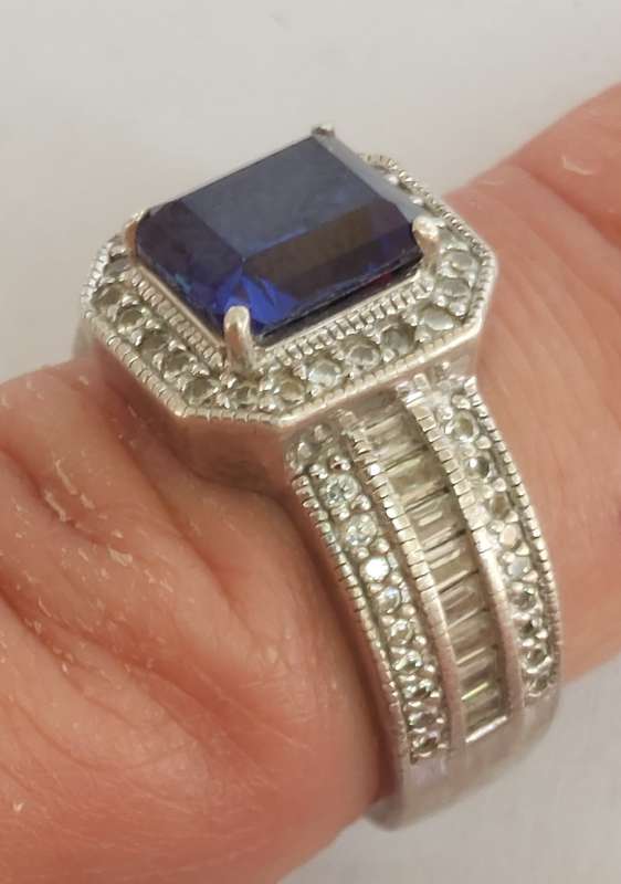 Amazing Cheté sterling silver sapphire & cz ring 5.8g