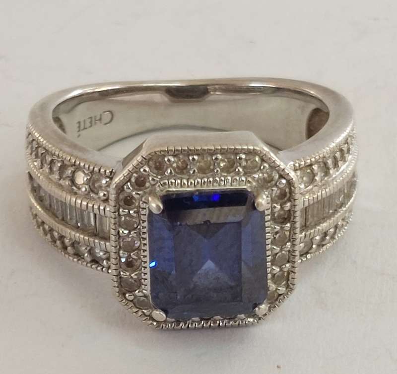 Amazing Cheté sterling silver sapphire & cz ring 5.8g