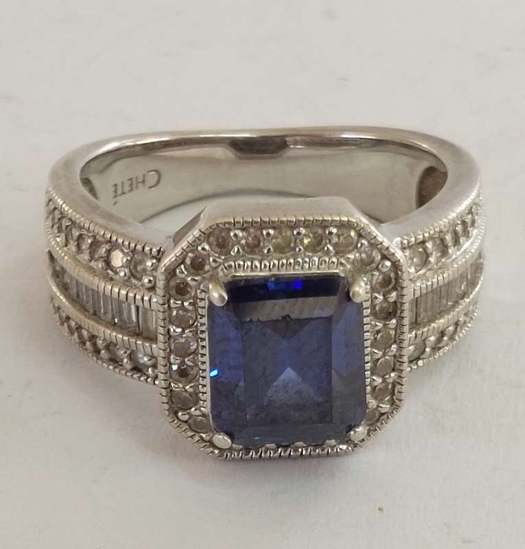 Amazing Cheté sterling silver sapphire & cz ring 5.8g