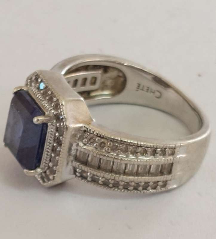 Amazing Cheté sterling silver sapphire & cz ring 5.8g