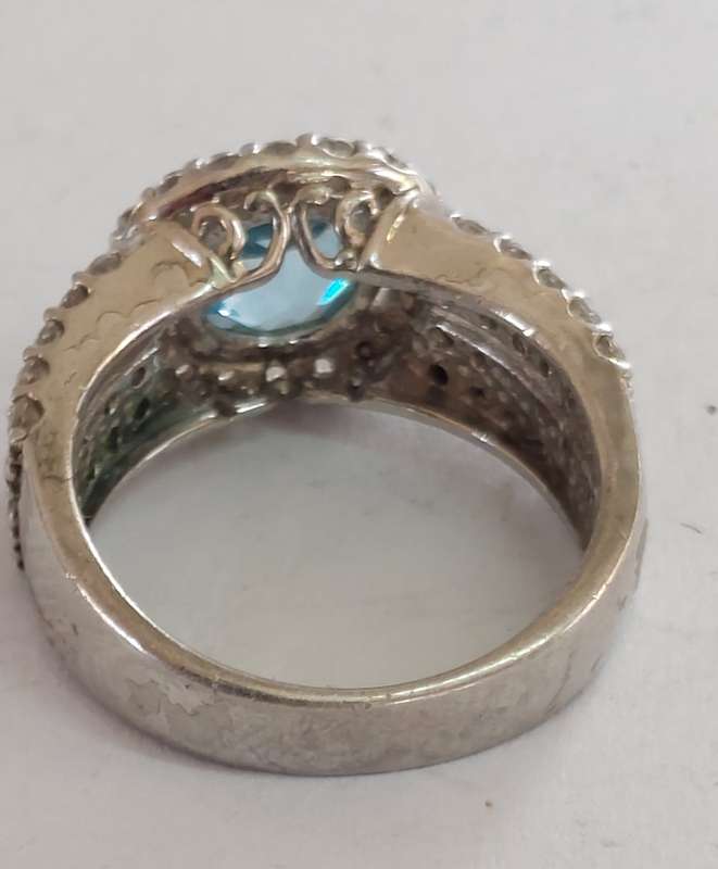 Gorgeous vintage sterling silver topaz & cz ring 5.9g