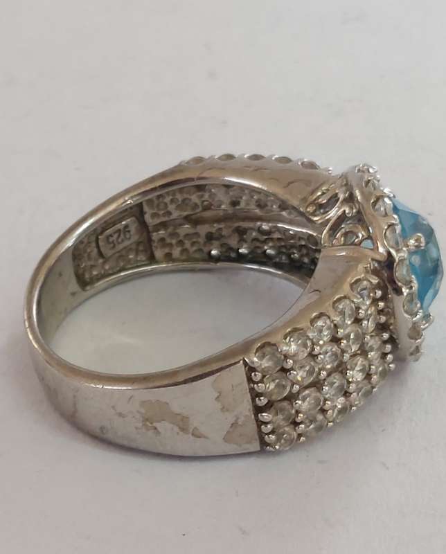 Gorgeous vintage sterling silver topaz & cz ring 5.9g