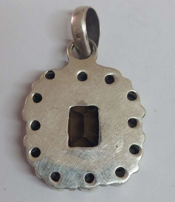 Large vintage sterling silver smokey quartz & citrine pendant 14.4g Stunner!!