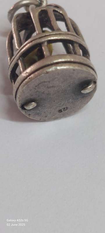 Very Rare vintage sterling silver enamel bird in cage charm 3.3g