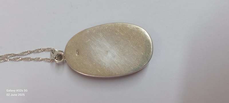 Increadible vintage sterling silver shell pendant with chain 15.0g