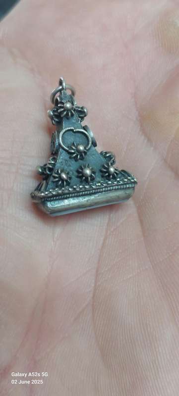 Rare 19th century Italian Etruscan revival 800 silver and stone charm 7.0g