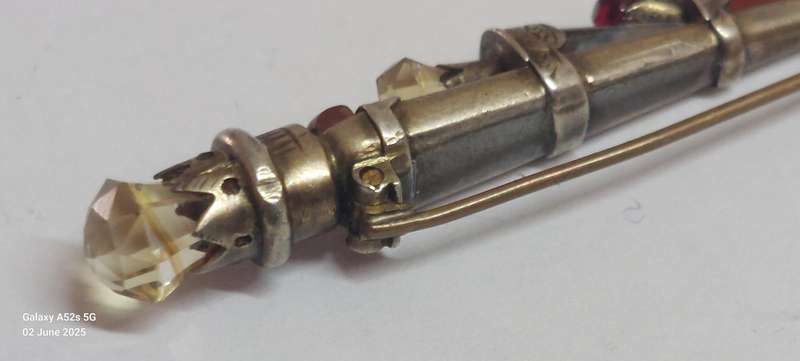 19th Century Scottish Silver Mixed Stone Dagger Brooch Circa 1880's 4.6g