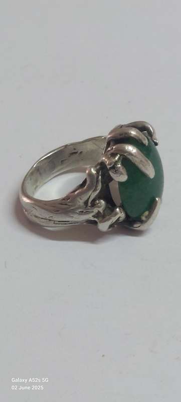 Rare!! Vintage Brutalist sterling silver Jade ring 10.8g