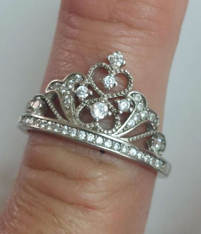 Stunning vintage sterling silver cz princess Tiara ring 2.3g