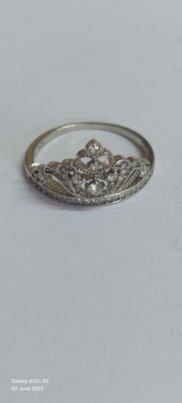 Stunning vintage sterling silver cz princess Tiara ring 2.3g