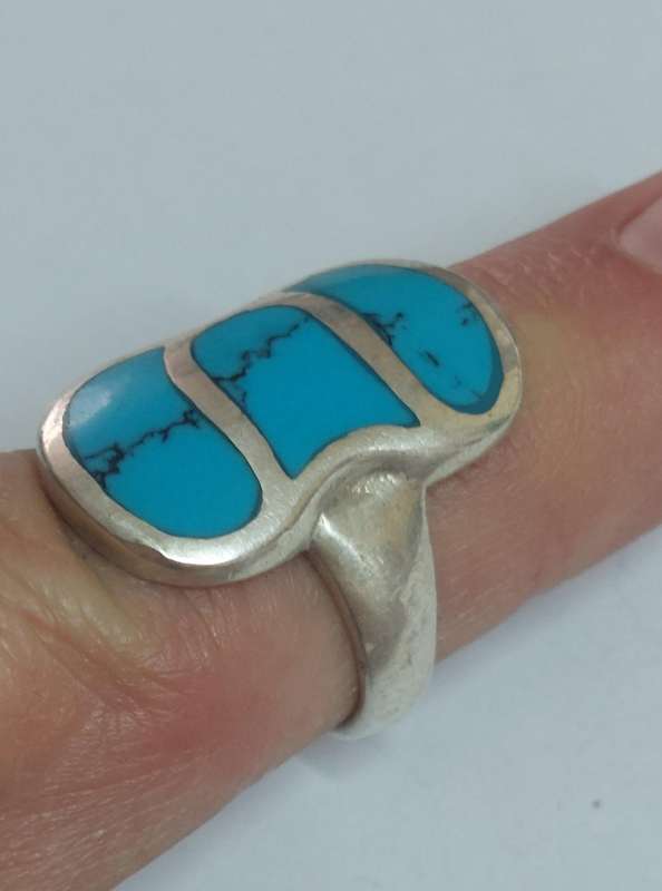Amazing vintage sterling silver turquoise ring 8.9g