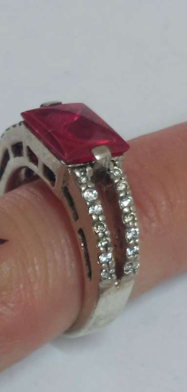 Vintage sterling silver ruby & cz ring 6.6g