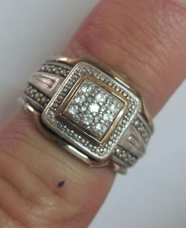 Amazing!! Vintage sterling silver & 9ct gold diamond ring 6.4g WOW!!