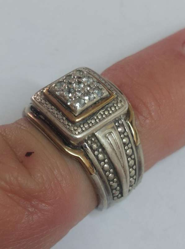 Amazing!! Vintage sterling silver & 9ct gold diamond ring 6.4g WOW!!