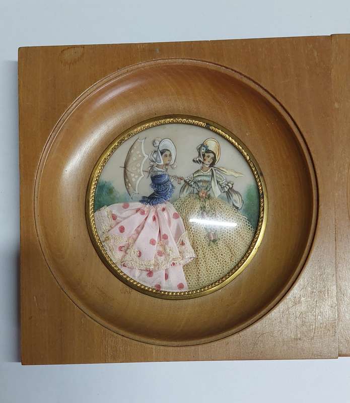 3 x Victorian miniature watercolour & fabric on celluloid paintings circa 1900