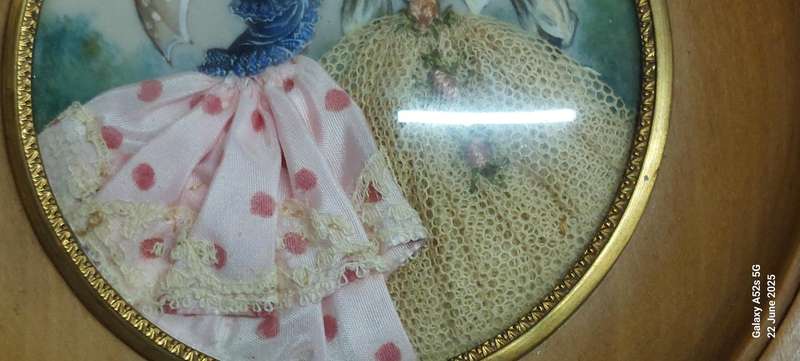 3 x Victorian miniature watercolour & fabric on celluloid paintings circa 1900