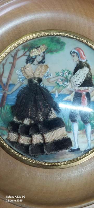3 x Victorian miniature watercolour & fabric on celluloid paintings circa 1900