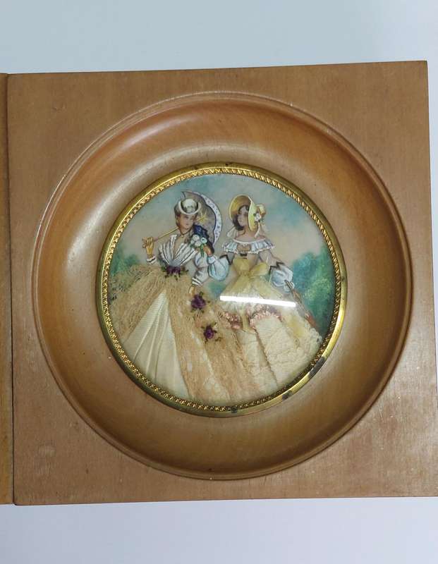 3 x Victorian miniature watercolour & fabric on celluloid paintings circa 1900