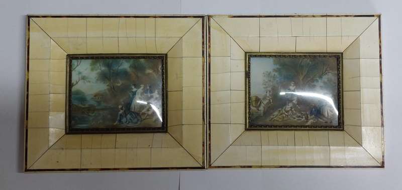 Stunning pair of antique miniature watercolours on celluloid circa 1910