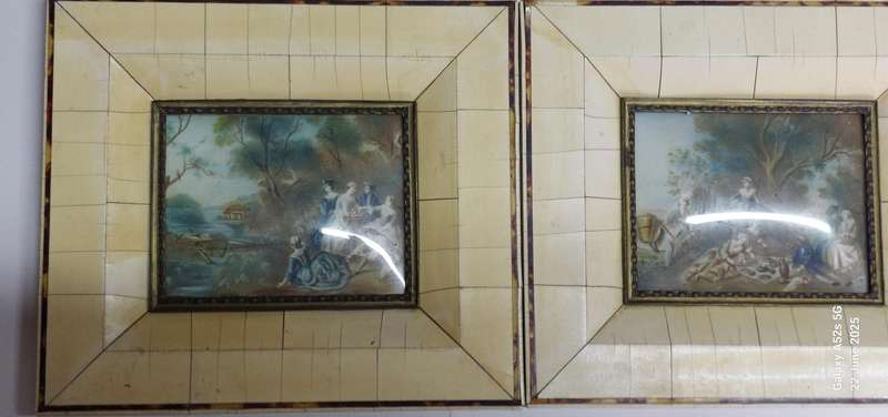 Stunning pair of antique miniature watercolours on celluloid circa 1910