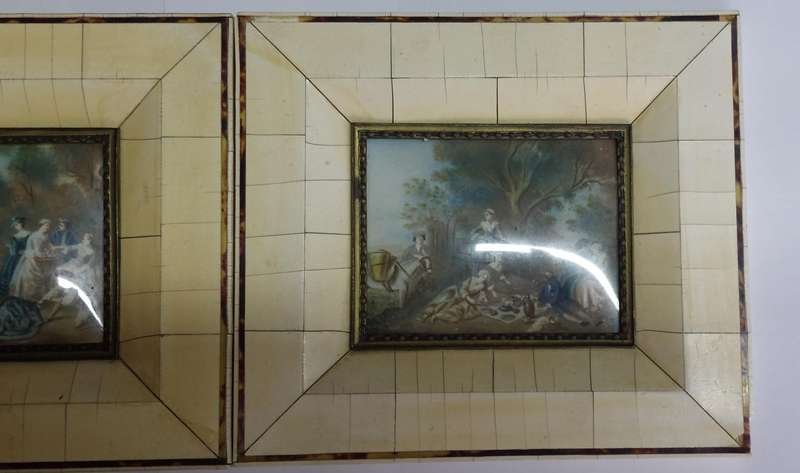 Stunning pair of antique miniature watercolours on celluloid circa 1910
