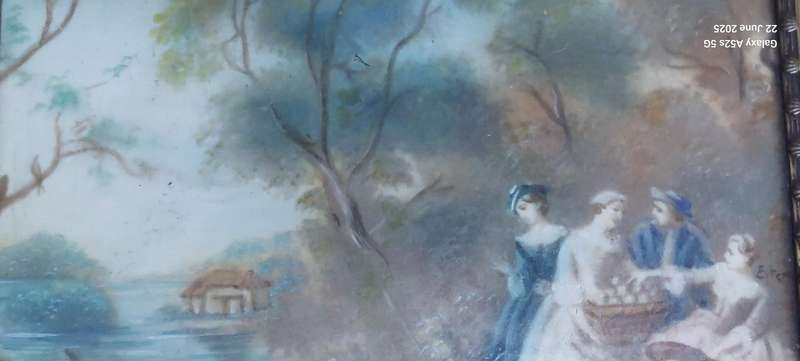 Stunning pair of antique miniature watercolours on celluloid circa 1910
