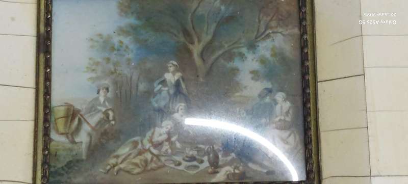 Stunning pair of antique miniature watercolours on celluloid circa 1910