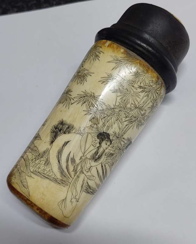 Antique Chinese oxbone scrimshaw cricket box circa 1900 Value R2500