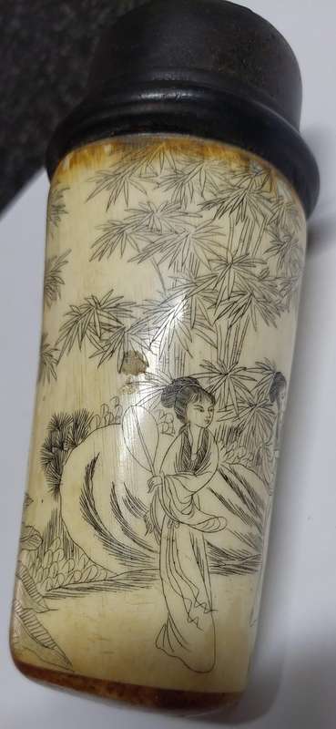 Antique Chinese oxbone scrimshaw cricket box circa 1900 Value R2500