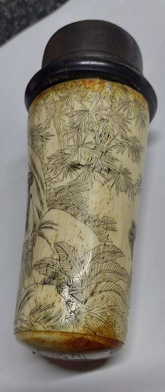 Antique Chinese oxbone scrimshaw cricket box circa 1900 Value R2500