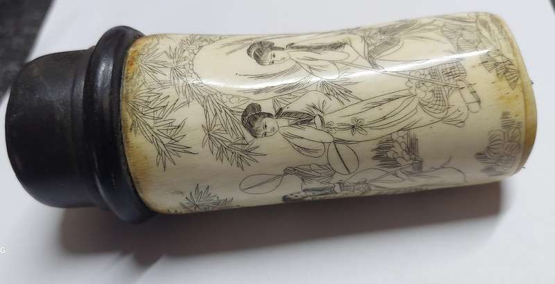 Antique Chinese oxbone scrimshaw cricket box circa 1900 Value R2500