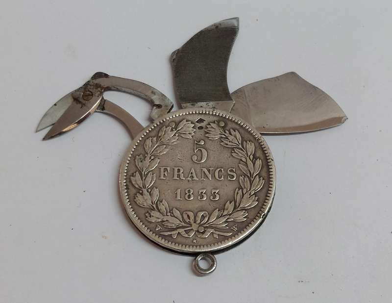 Amazing!! Rare Eloi France silver 1833 coin multi knife 28.4g Value R1800