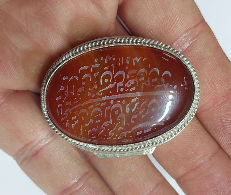 Rare!! Vintage 900 silver Yemeni Aqeeq agate prayer stone pill box 43.7g WOW!!