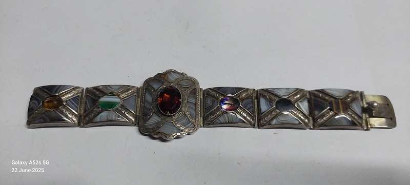 19th century Scottish sterling silver mixed stone bracelet Value R6500