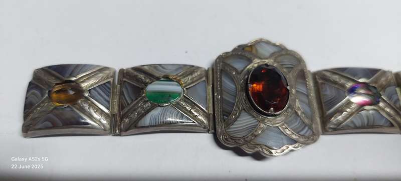 19th century Scottish sterling silver mixed stone bracelet Value R6500