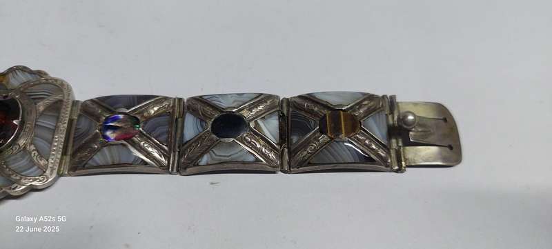 19th century Scottish sterling silver mixed stone bracelet Value R6500